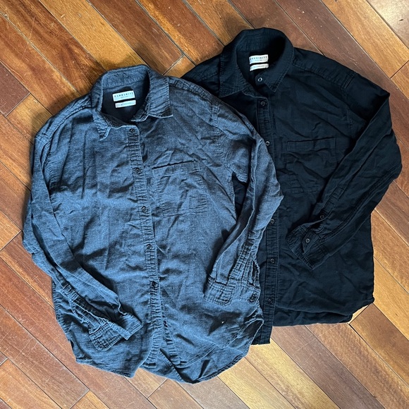 community Tops - Two Linen/cotton Community Button-Up Shirts in Black and Charcoal XS